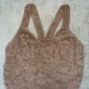 Boutique Fuzzy Tan Sleeveless Crop Top